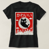 T-shirt Kawaii Chat Japonais Anime Noir Chat Aimer Retro V (Design devant)