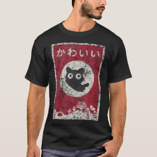 T-shirt Kawaii Chat Japonais Anime Noir Chat T Chemise