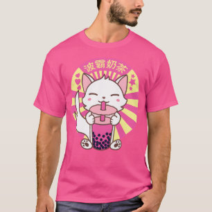 T-shirt Kawaii Chat Kitten Bubble Boba Tea