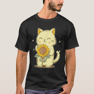 T-shirt Kawaii Chat Kitty Animé Chat Tournesol Soleil V