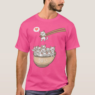 T-shirt Kawaii Chat Manger Ramen Bowl nouilles Japonaises