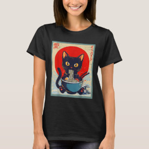 T-shirt Kawaii Chat Manger Ramen nouilles Drôle Anime Fill