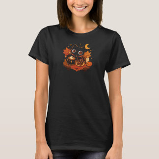 T-shirt Kawaii Chat Noir Halloween Café – Nuit Sombre et C
