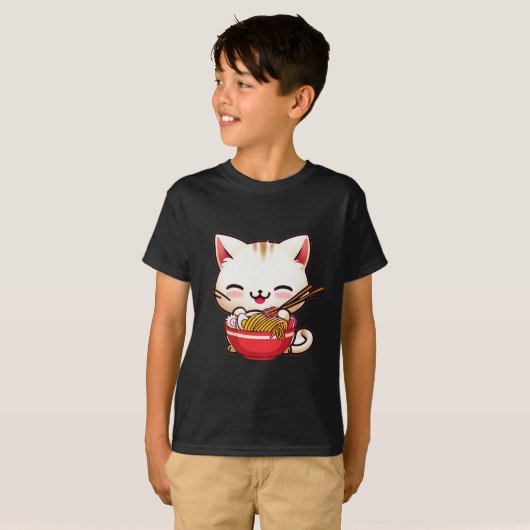 T-shirt Kawaii Chat Ramen Aimer Nourriture Japonaise Amusa (Devant entier)