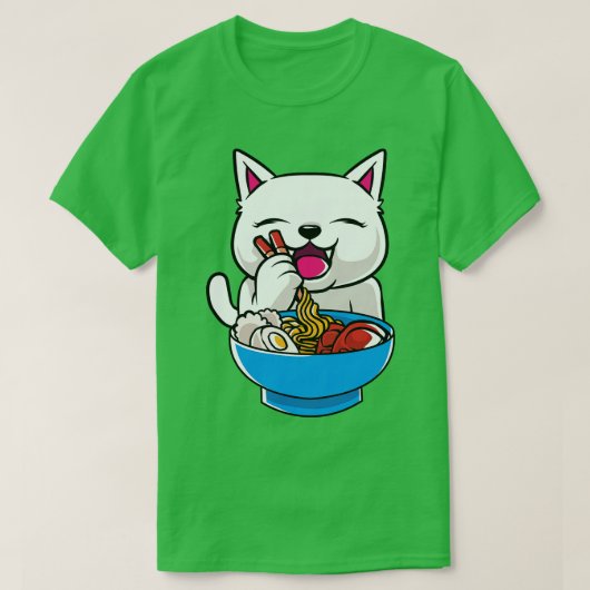 T-shirt Kawaii Chat Ramen Bowl Funny Noodles Kitty (Design devant)