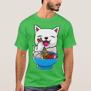 T-shirt Kawaii Chat Ramen Bowl Funny Noodles Kitty