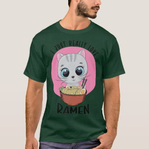 T-shirt Kawaii Chat Ramen nouilles Je Vraiment Aimer Ramen