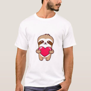 T-shirt Kawaii Chibi Paresseux Enlaçant Coeur � Mignon Ado