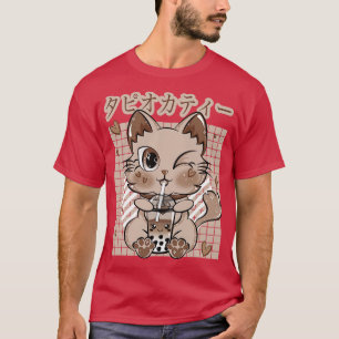 T-shirt Kawaii Chocolat Lait Bulle Thé Neko Chat