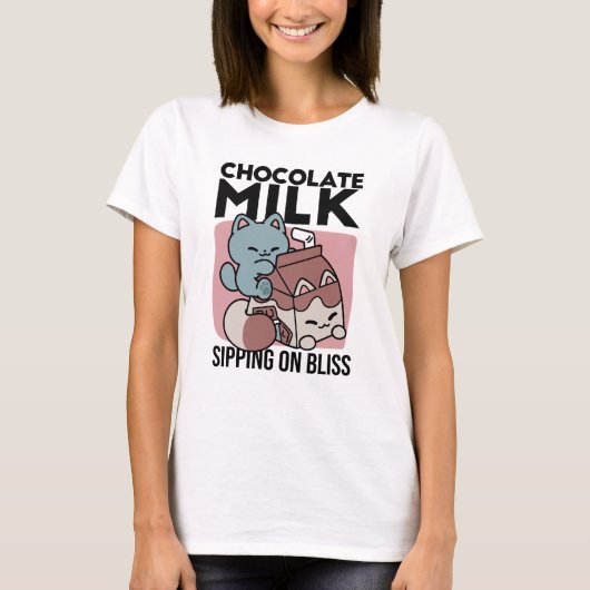 T-shirt Kawaii Chocolate Milk Cat – Cozy Drink & Cuteness (Devant)