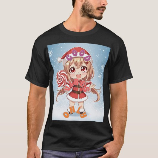 T-shirt Kawaii Christmas Chibi Anime Girl in Santa Suit wi (Devant)