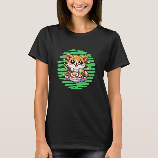 T-shirt Kawaii Corgi manger bol de Ramen (Devant)
