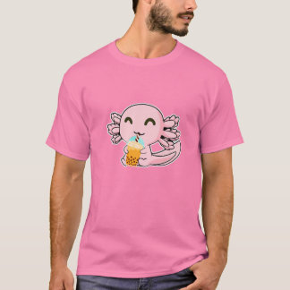 T-shirt Kawaii Cute Anime Axolotl Boba Tea Bua Milk Tea