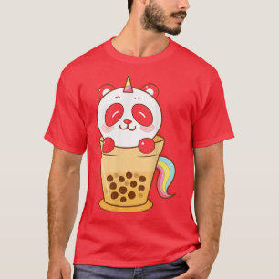 T-shirt Kawaii Cute Anime Panda Boba Buble Tea Otaku Homme