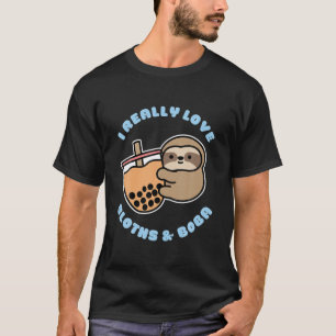 T-shirt Kawaii Cute Baby Sloth Boba Tea Kawaii Vêtements