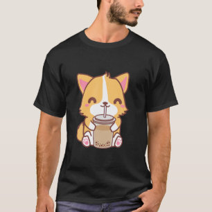 T-shirt Kawaii Cute Boba Corgi Chien Classic Bubble Pearl 