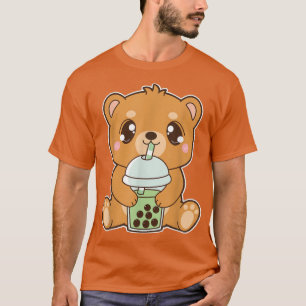 T-shirt Kawaii Cute Boba Grizzly Bear Matcha Green Buble