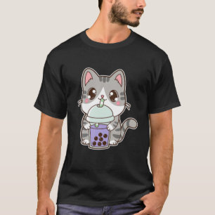 T-shirt Kawaii Cute Boba Kitty Chat Purple Taro Buble Pear