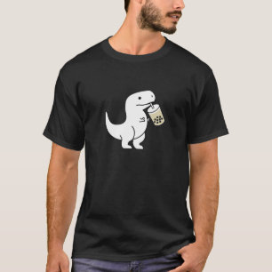 T-shirt Kawaii Cute Dino Rex Drinking Boba Milk Tea