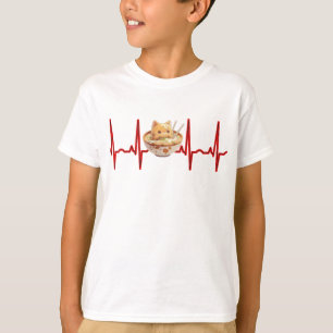 T-shirt Kawaii Cute Kitten Ramen EKG Heartbeat Otaku Anime