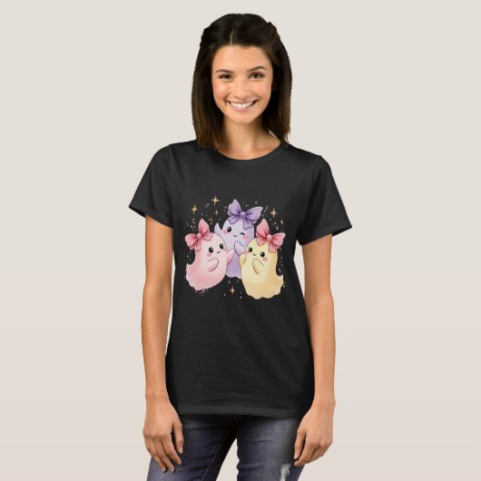 T-shirt Kawaii Cute Pastel Fantômes avec des vaches (Devant entier)