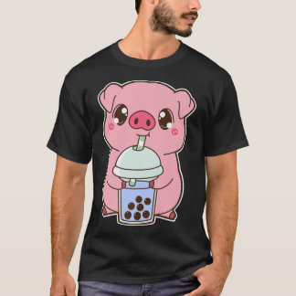 T-shirt Kawaii Cute Zodiac Boba Pig Blue Bubble Pearl Milk