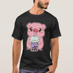 T-shirt Kawaii Cute Zodiac Boba Pig Taro Bubble Pearl Lait