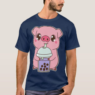 T-shirt Kawaii Cute Zodiac Boba Pig Taro Bubble Pearl Lait