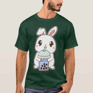 T-shirt Kawaii Cute Zodiac Boba Rabbit Blue Bubble Pearl M