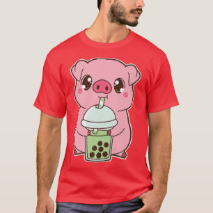 T-shirt Kawaii Cute Zodiaque Boba Cochon Matcha Vert Bubbl
