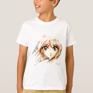 T-shirt Kawaii de yeux de croquis de fille d'Anime de