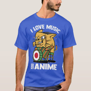 T-shirt Kawaii Drummer Cat - I Love Music And Anime - Otak