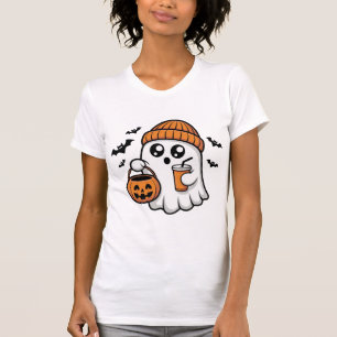 T-shirt Kawaii Fantôme Halloween Bonnet Orange Esprit d'Au