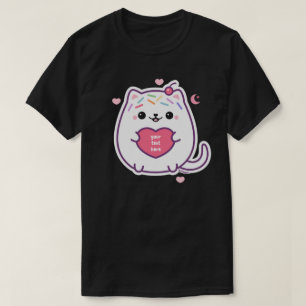 T-shirt Kawaii Fat Kitty Chat avec coeur