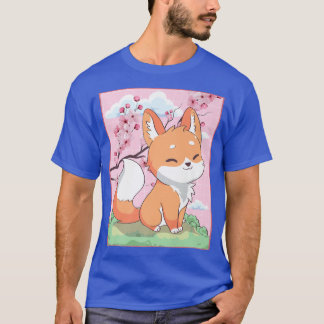 T-shirt Kawaii Fox Japonais Kitsune Sakura Cerry Blossom