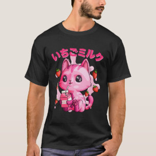 T-shirt Kawaii Fraise Lait Chat Japonais Kitty Chibi Ki