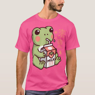 T-shirt Kawaii Frog Boire fraise Milkshake Japonais An