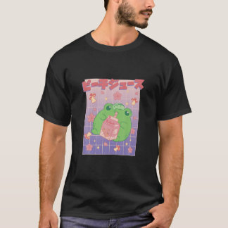 T-shirt Kawaii Frog Boire Jus De Pêche