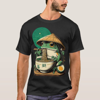 T-shirt Kawaii Frog Eating Ramen Noodles Funny Anime Boys 