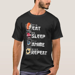 T-shirt Kawaii Ga Sushi Mange Sleep Anime Répéter Anime