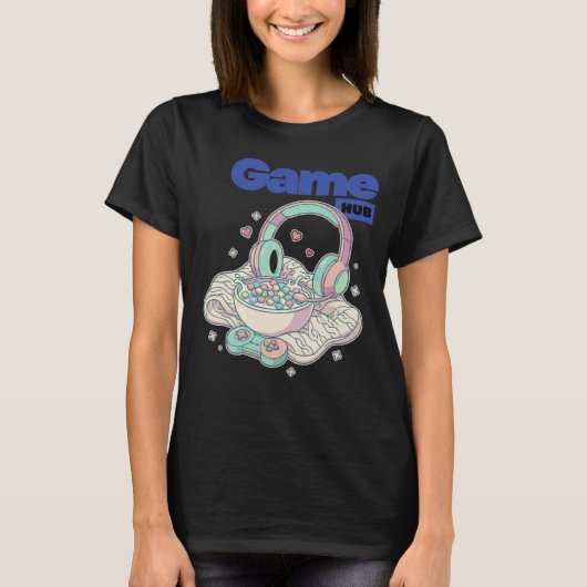 T-shirt Kawaii Gaming Aesthetic Cereal Headphones Graphic (Devant)