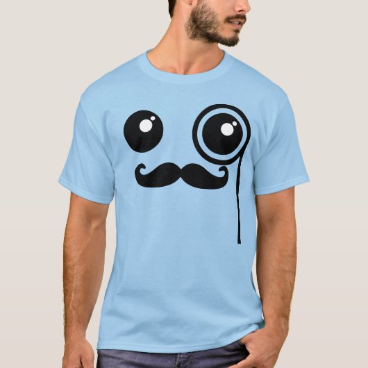 T-shirt Kawaii Happy Face avec Monocle et Mustache T-Shir (Devant)