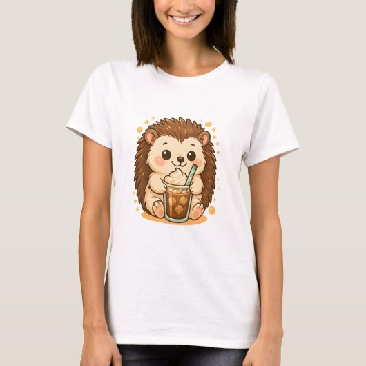 T-shirt Kawaii Hedgehog avec café glacé - Cute Café (Devant)