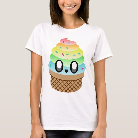 T-shirt Kawaii Ice Cream Rainbow Cone (Devant)