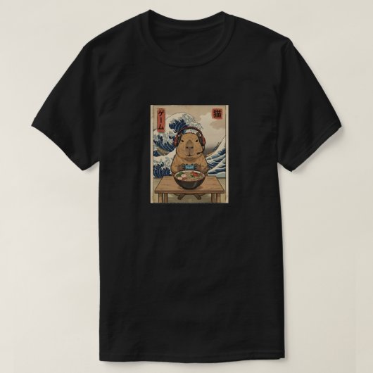 T-shirt kawaii Japanese ramen Capybara retro gaming (Design devant)
