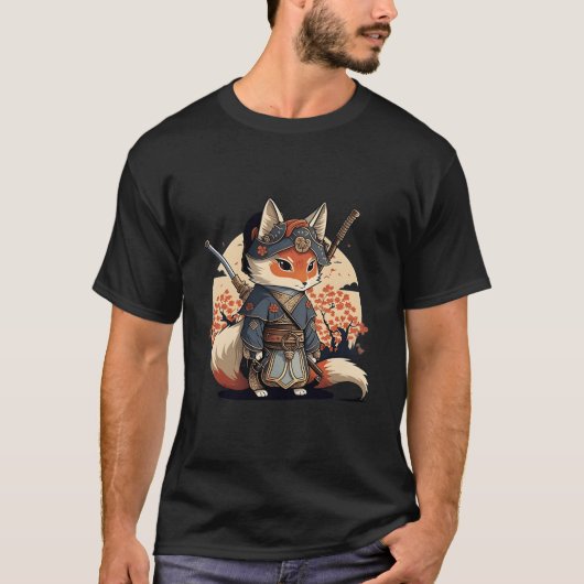 T-shirt Kawaii Japanese Style Samurai Fox Anime (Devant)