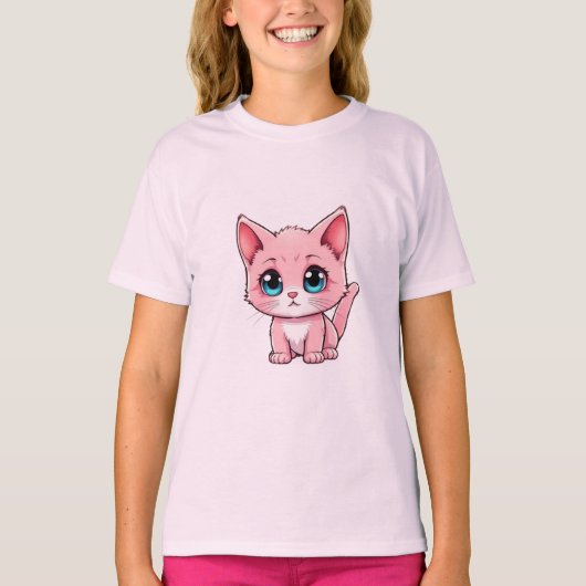 T-shirt Kawaii Kitten rose (Devant)