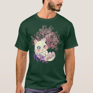 T-shirt Kawaii Kitten Sakura Tree Cherry Flower Japonais B