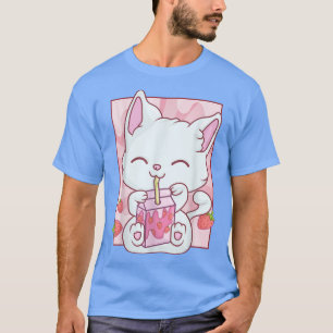T-shirt Kawaii Maneki Neko Pour Femmes Filles Anime Strawb