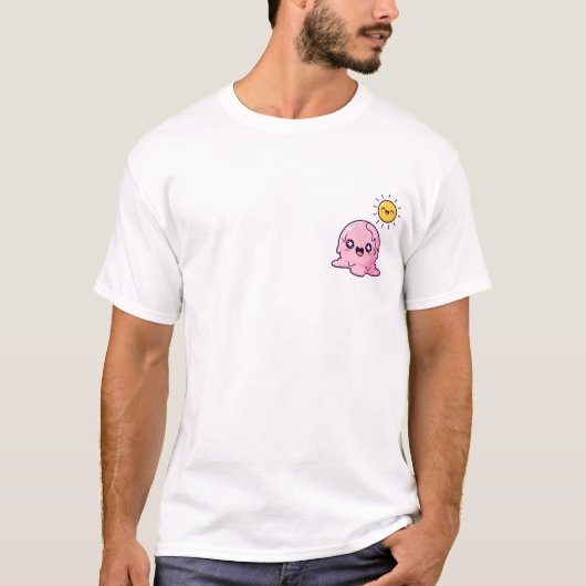 T-shirt Kawaii Melting Pink Ice Cream Character with Happy (Devant)